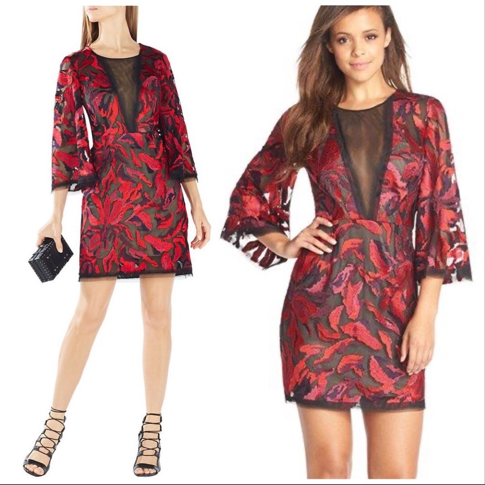 BCBGMaxAzria Yasmyn Embroidered Bell Sleeve Dress
